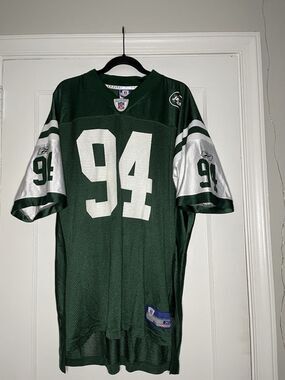 Reebok New York Jets NFL Jersey J. Abraham #94 Green White XL Vintage
